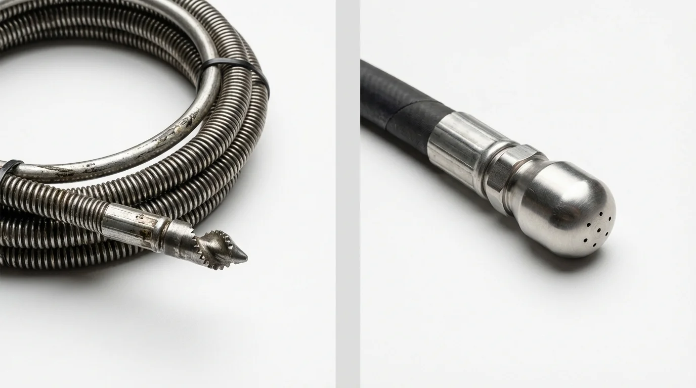 Drain snake cable and hydro jetting nozzle used for drain cleaning in Box Elder, SD