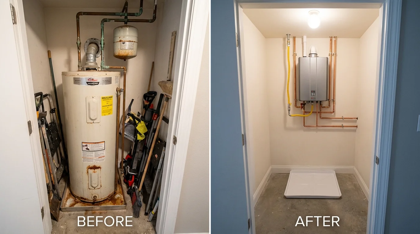 Tank water heater versus wall-mounted tankless unit comparison for Box Elder, SD homeowners